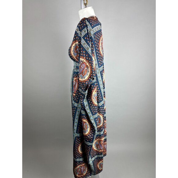 Vtg 70s Paisley Blue Floral Kaftan Muumuu Dress Womens One Size Fits Many - Picture 7 of 8